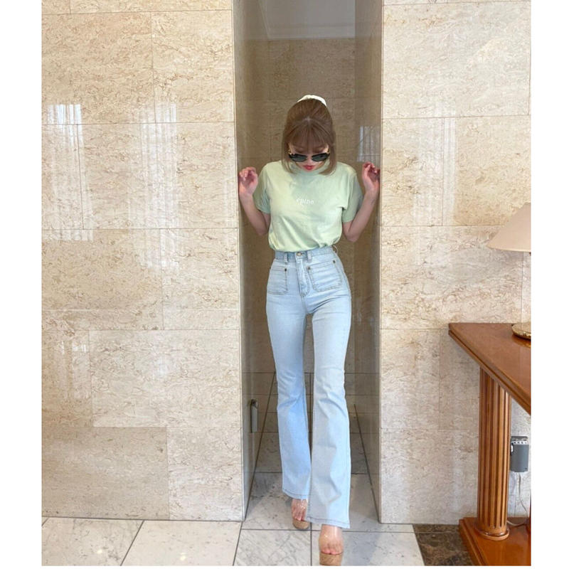 épine high-waist fit bell jeans high bleach blu...