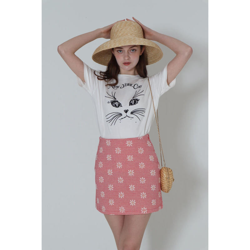 gingham flower mini skirt red | épine