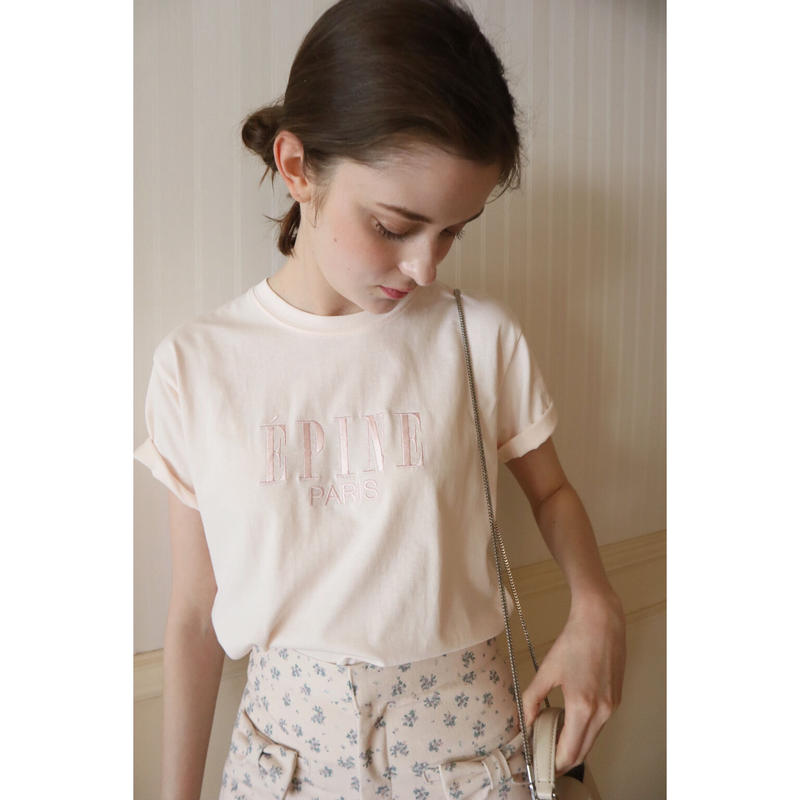 ÉPINE PARIS embroidery tee baby pink×baby pink ...