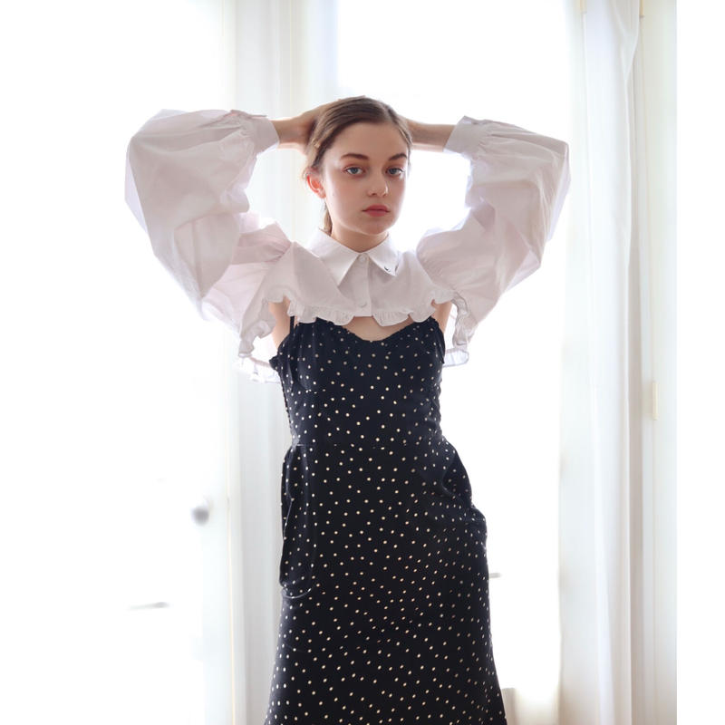 arm volume frill cropped blouse é cotton white ...