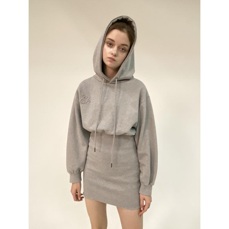 Éé embroidery hoodie onepiece gray | épine Éé embroidery hoodie onepiece gray | épine