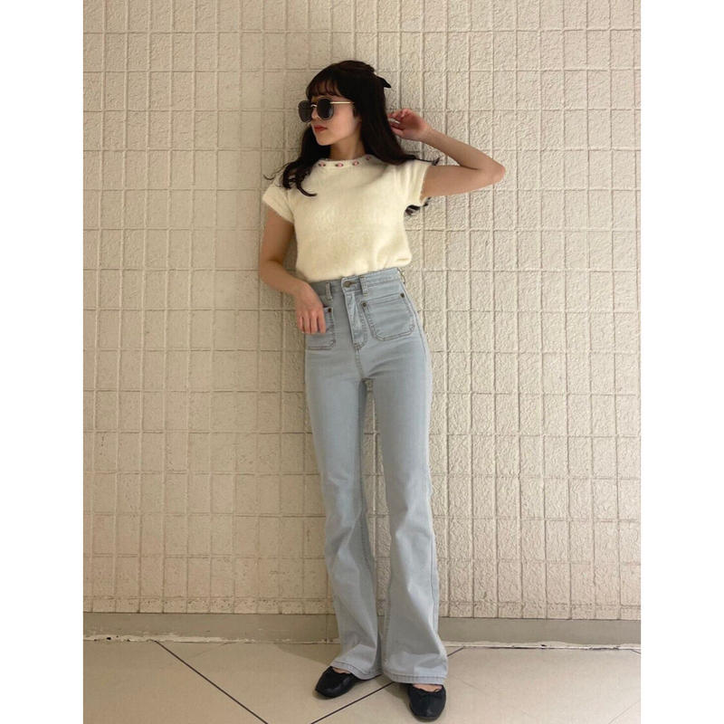 épine high-waist fit bell jeans high bleach blu...