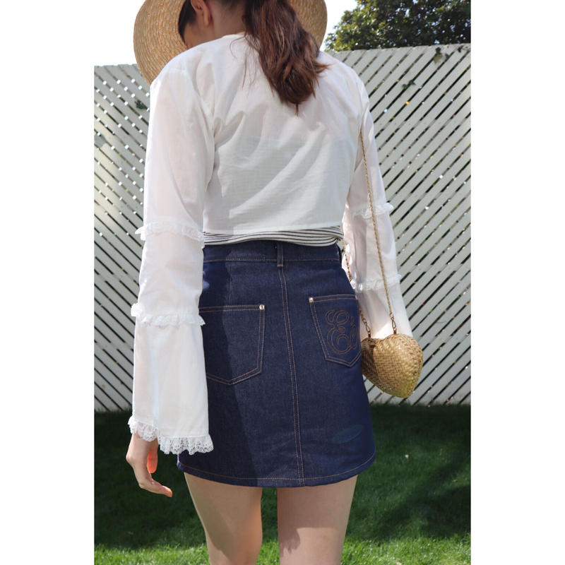 良好品】 エピヌ バックEe刺繍 デニムミニスカート seedpotatoes.com.au