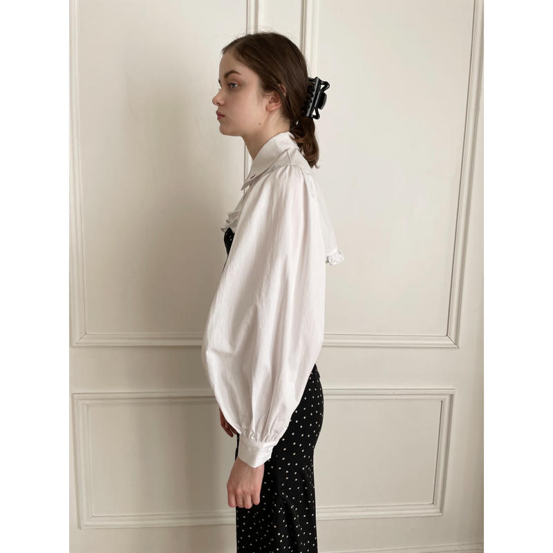 arm volume frill cropped blouse é cotton white ...