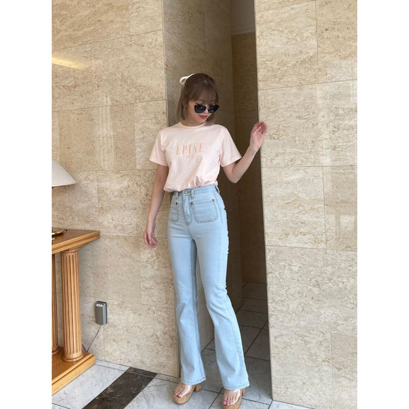 épine high-waist fit bell jeans high bleach blu...