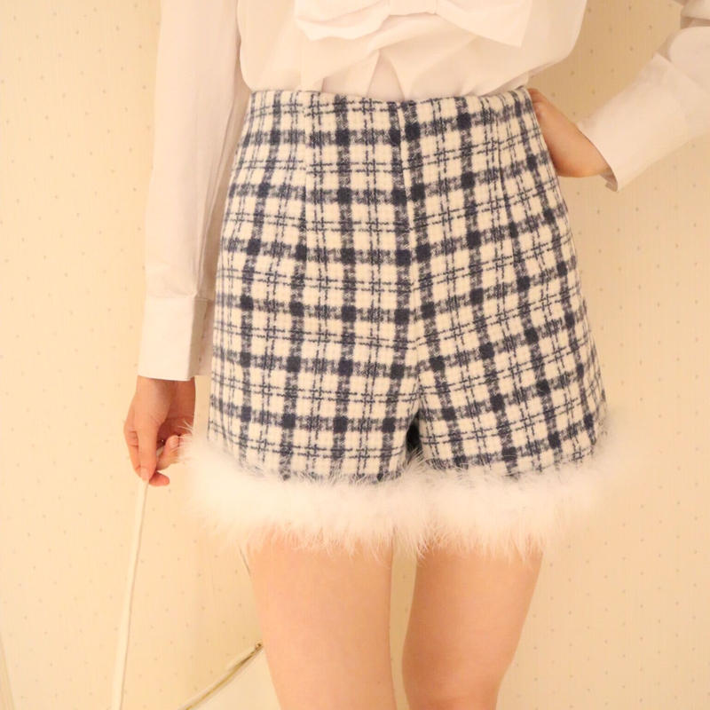 check tweed fur short pants blue | épine check tweed fur short pants blue | épine
