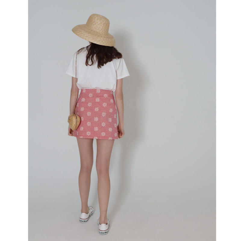 gingham flower mini skirt red | épine