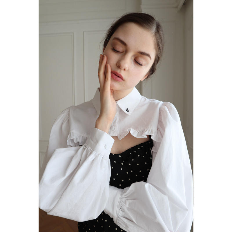 arm volume frill cropped blouse é cotton white ...
