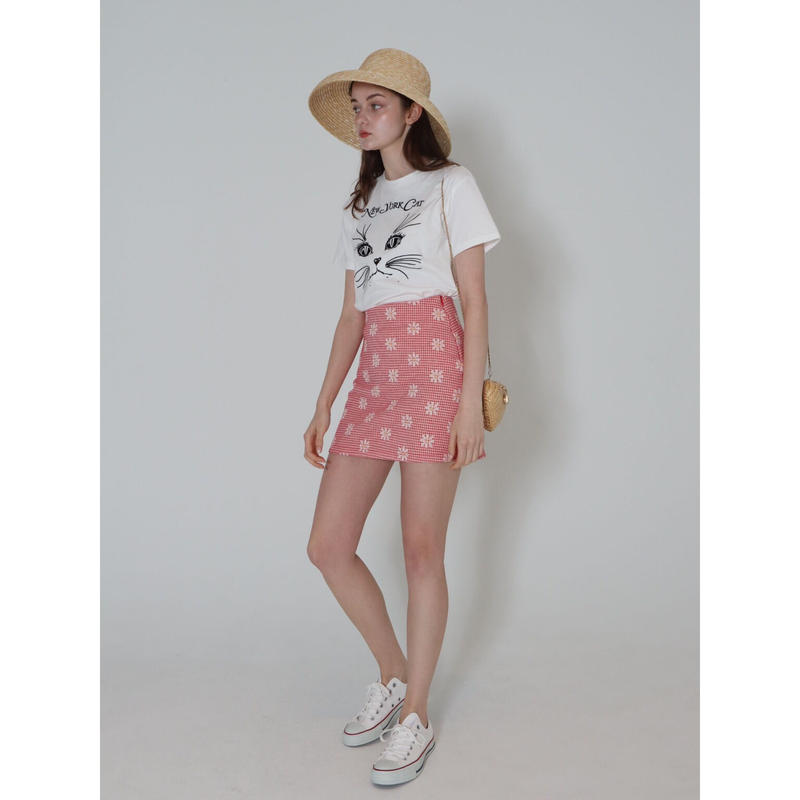 gingham flower mini skirt red | épine