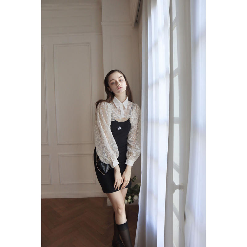 arm volume frill cropped blouse organdy flower ...