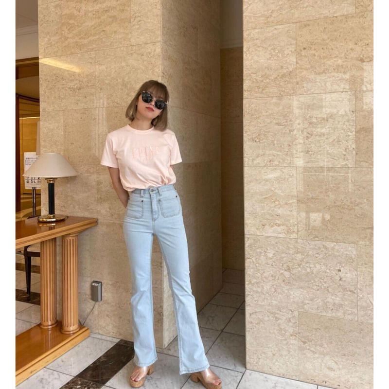 épine high-waist fit bell jeans high bleach blu...