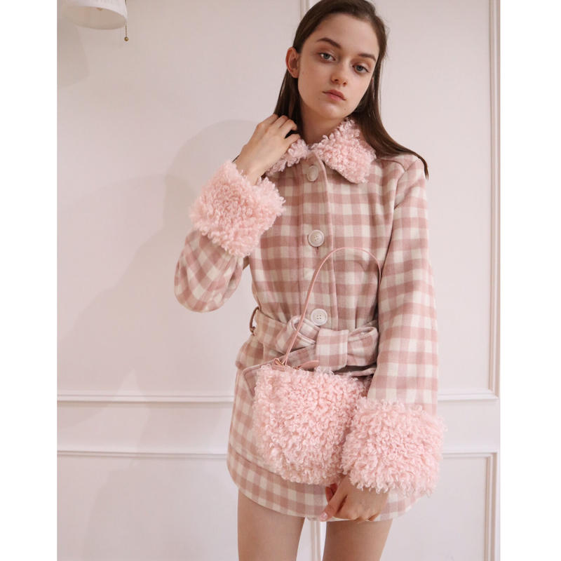 poodle fur coat pink check | épine