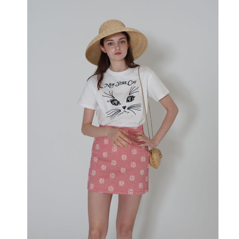 gingham flower mini skirt red | épine