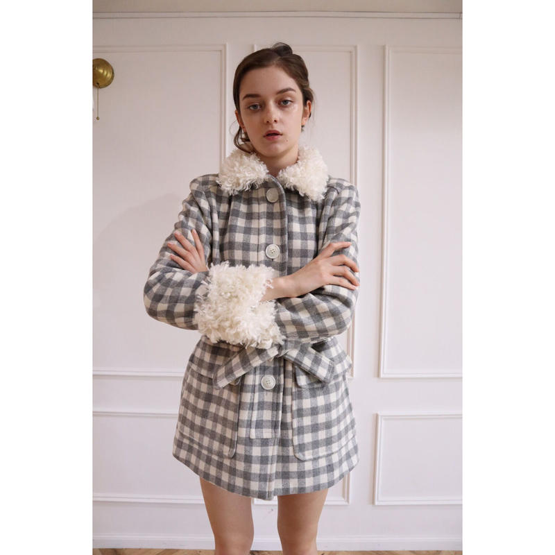 poodle fur coat gray check | épine