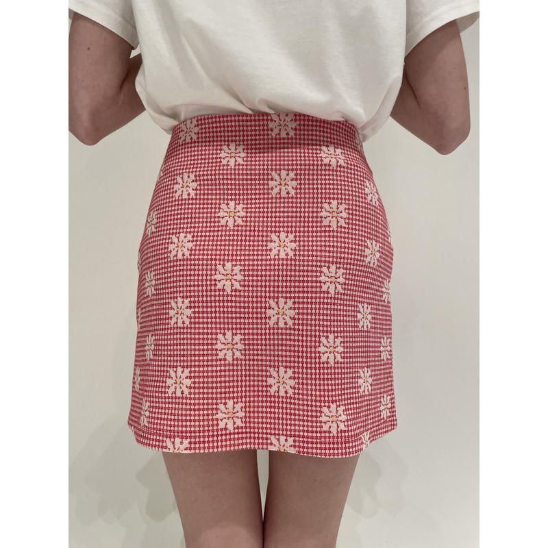 gingham flower mini skirt red | épine