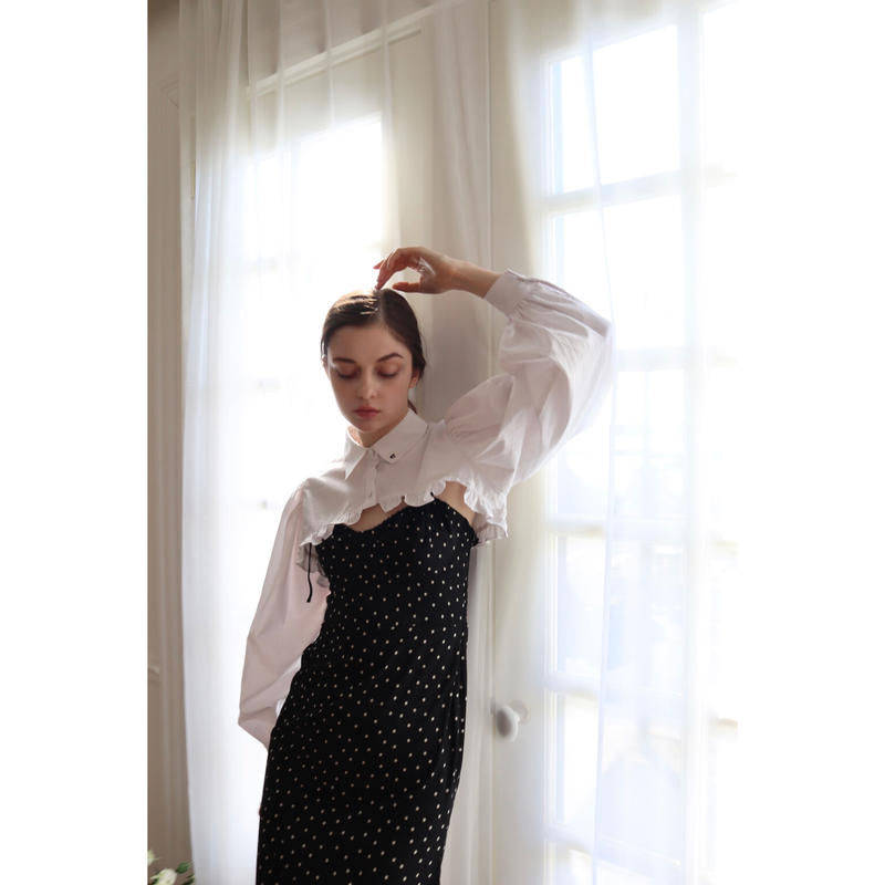 arm volume frill cropped blouse é cotton white ...