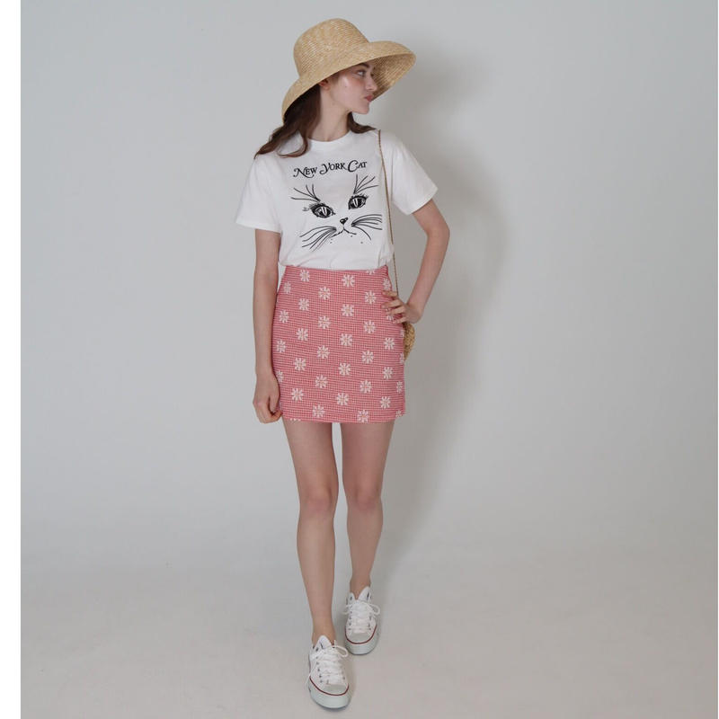 gingham flower mini skirt red | épine