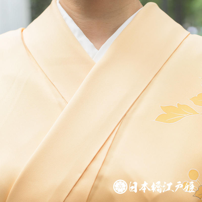 0285 付け下げ 正絹 袷 薄オレンジ 草花 金彩 身丈162cm | 日本橋江戸姫 0285 付け下げ 正絹 袷 薄オレンジ 草花 金彩 身丈162cm | 日本橋江戸姫