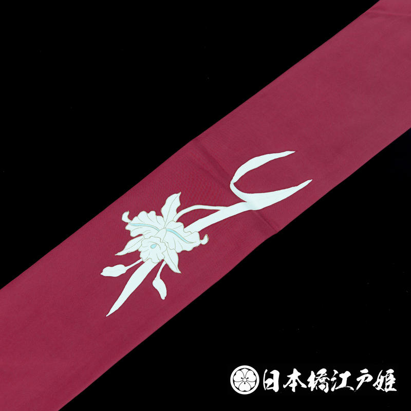 0079 名古屋帯 Aランク美品 正絹 えんじ色 草花 金糸 金彩 お太鼓柄 帯