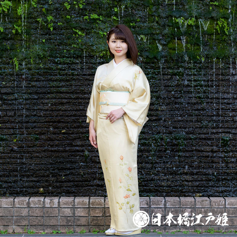 正絹名古屋帯、クリーム色、羽模様 fkip.unmul.ac.id