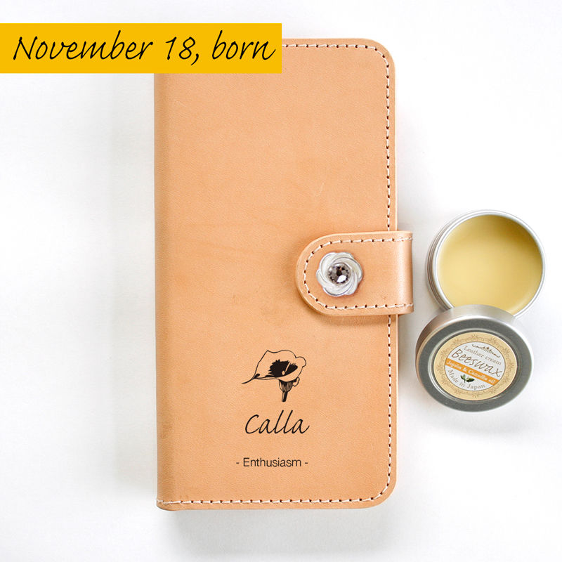 本革スマホケース 11月18日生まれの方 誕生花 カラー 黄 花言葉 熱意 誕生日プレゼ