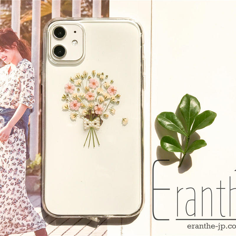 親切 幸福 感謝 かすみ草 スマホケース 人気 Iphone 押し花ケース エランテ