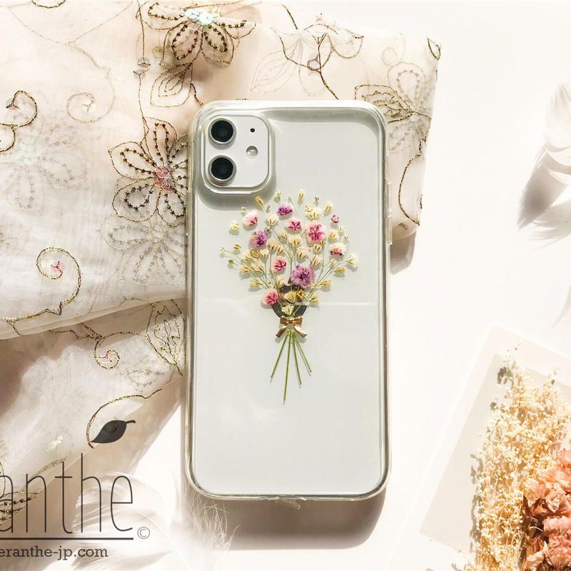 感激 清い心 切なる願い かすみ草 スマホケース 押し花 ケース