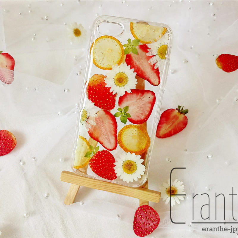 いちご オレンジ カモミール 押しフルーツ スマホケース アイフォン Iphone 押し花