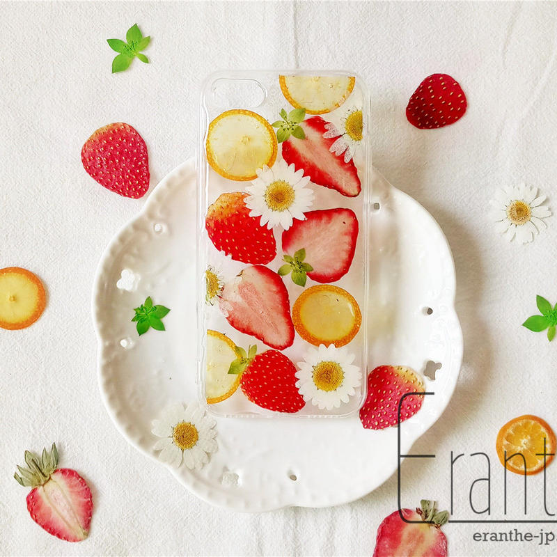 いちご オレンジ カモミール 押しフルーツ スマホケース アイフォン Iphone 押し花