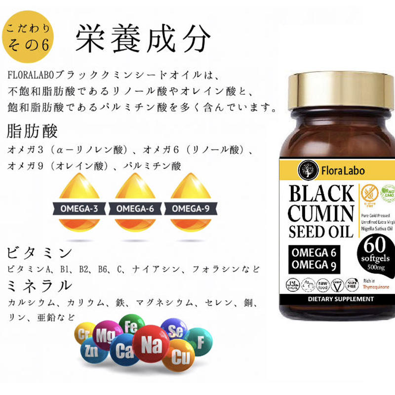 ブラッククミンシードオイル 500mg 60粒 Flora Labo