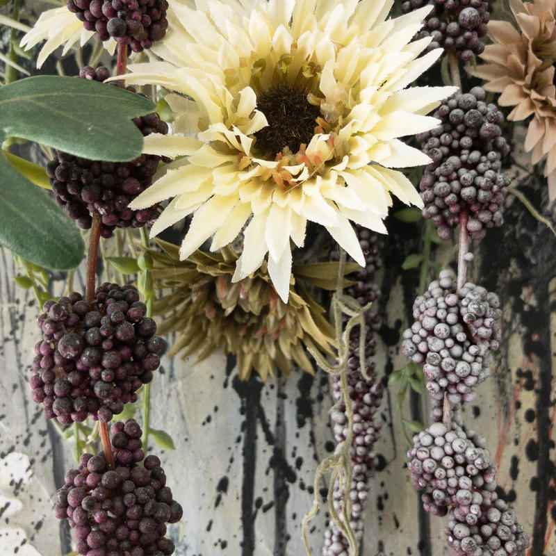 アート アートフラワーの壁掛け ガーベラ アマランサス クッカバラ 花屋のアートワーク