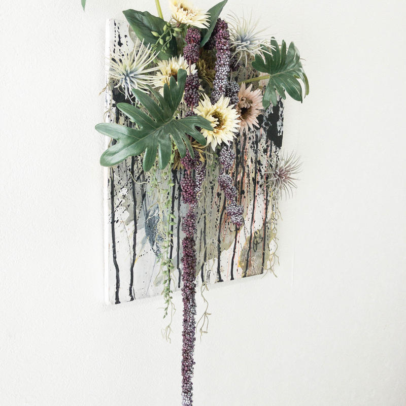 アート アートフラワーの壁掛け ガーベラ アマランサス クッカバラ 花屋のアートワーク