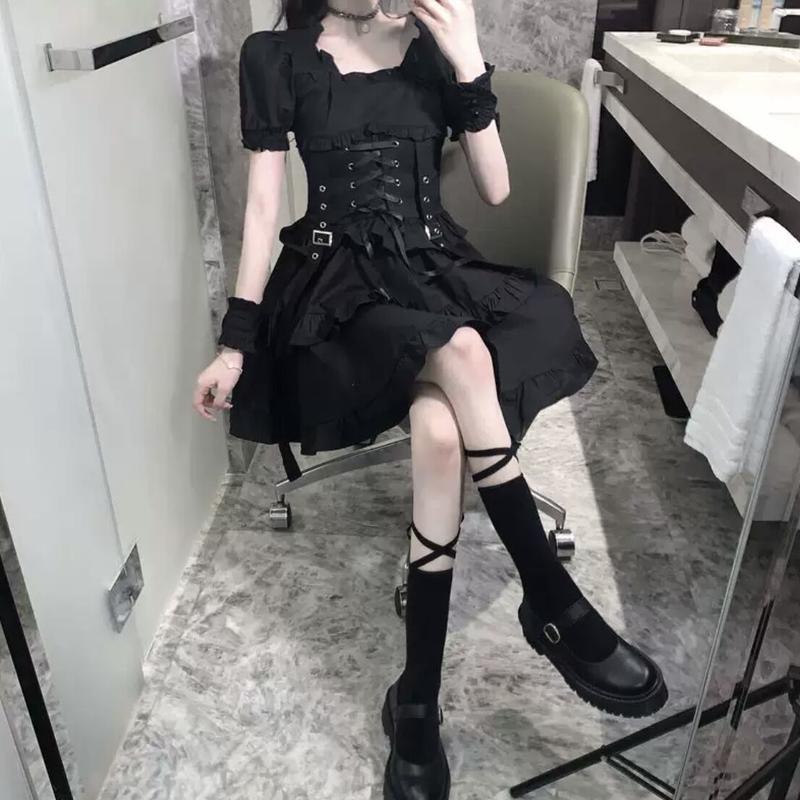 拘束ゴシックワンピース 半袖 韓国select 中華select Anonenon