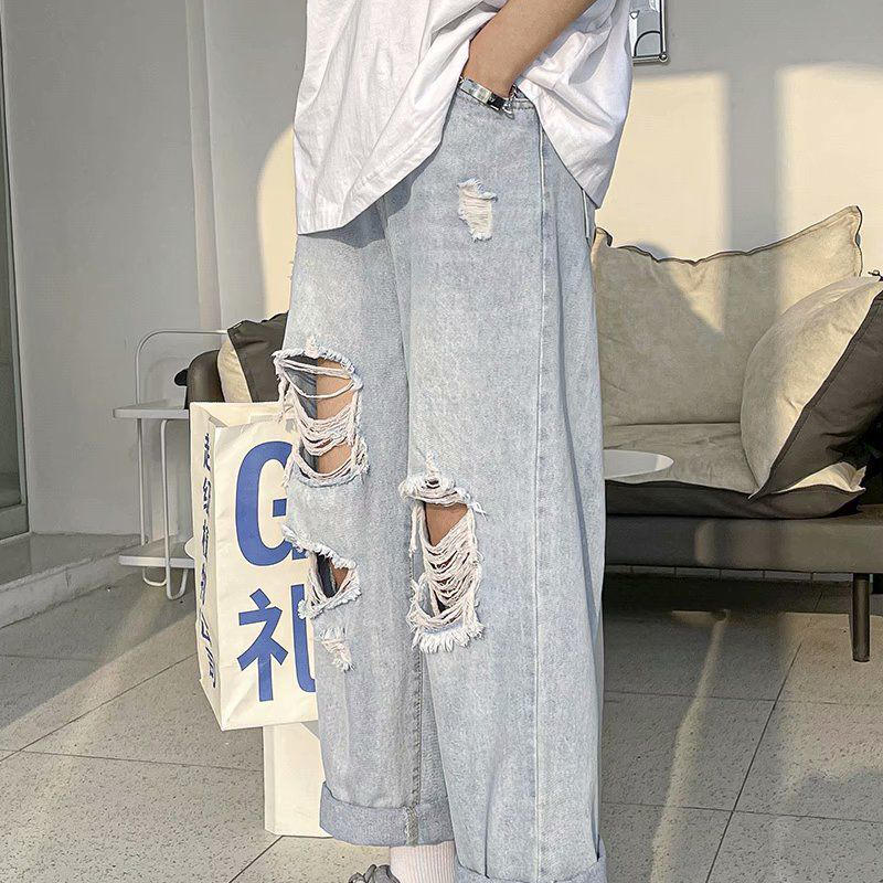 メンズ デニム ライトブルー ダメージジーンズ パンツ 韓国 Fryk S Selection