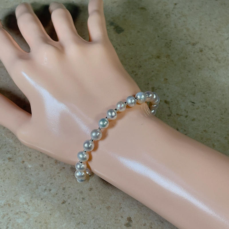 新品】SV アコヤブレスレット パール シルバー 鑑別書付き【N36246