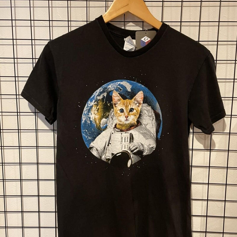 Delta 宇宙飛行士な猫 プリントtシャツ Sサイズ ブラック 古着屋quest