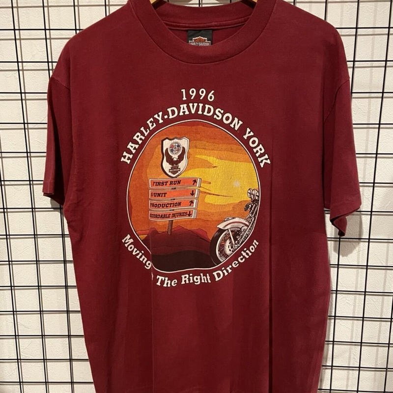 Harley Davidson 90 S プリントtシャツ アメリカ製 L えんじ色 古着
