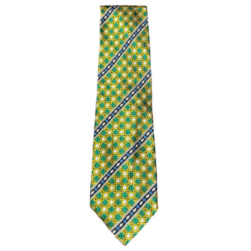 MADE IN ITALY製 GIANNI VERSACE シルクネクタイ イエロ―×グリーン