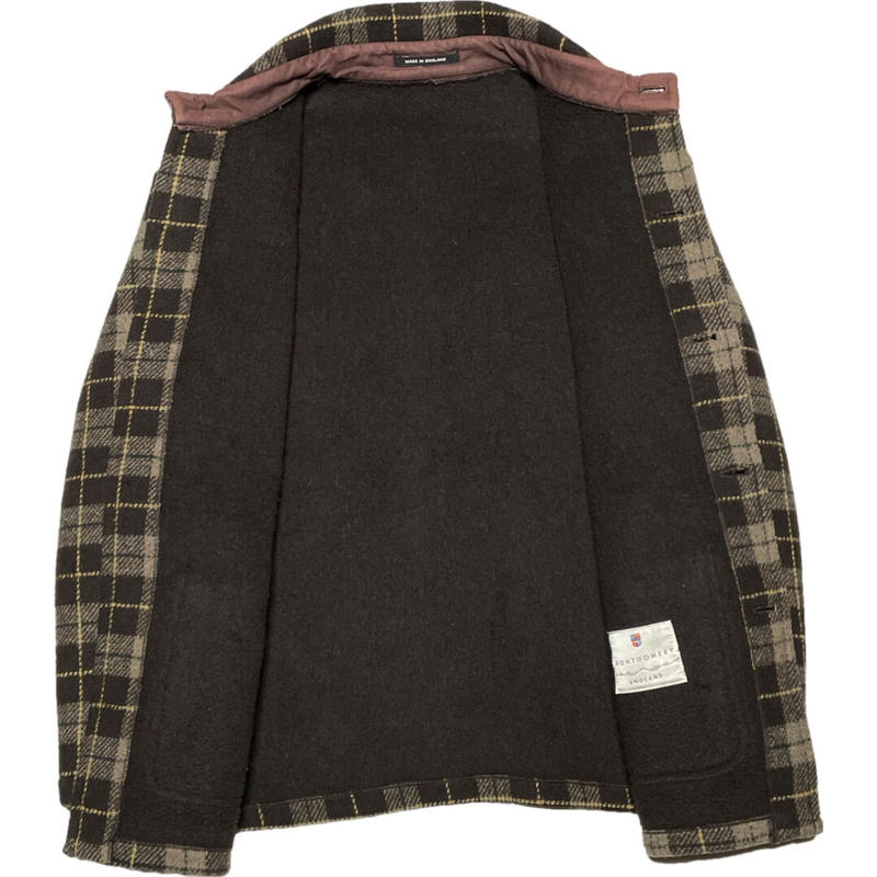 MADE IN ENGLAND製 MONTGOMERY チェック柄ウールコート ブラウン UK...