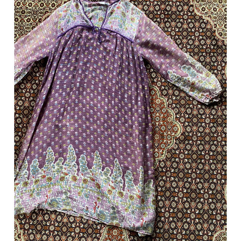 Used Vintage インド綿ワンピース Garden730