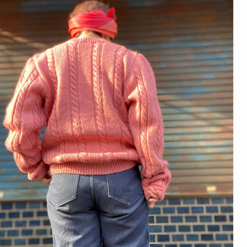 Used 淡 いpink ケーブルニット Garden730