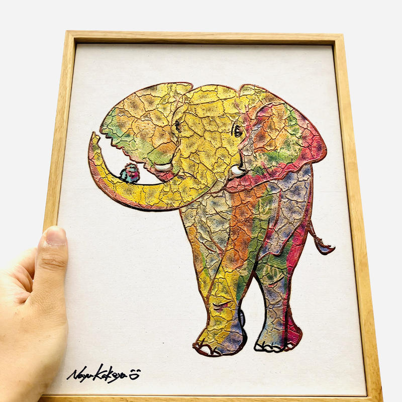 油絵手描き金箔縁起の良い象