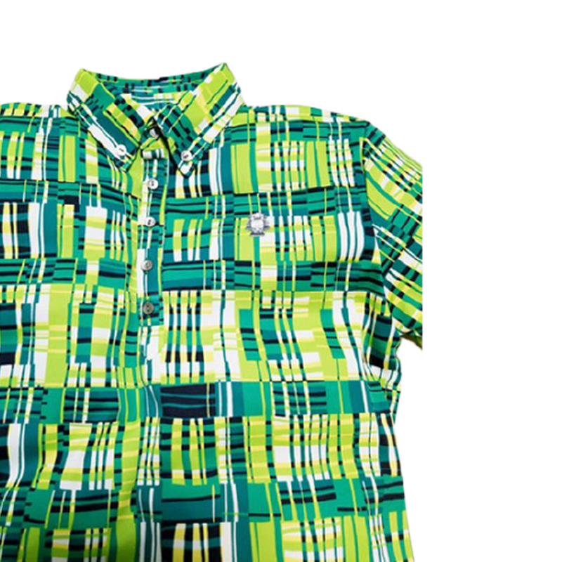 日本製 メンズ ゴルフウェア チェック半袖シャツ グリーン Eureka