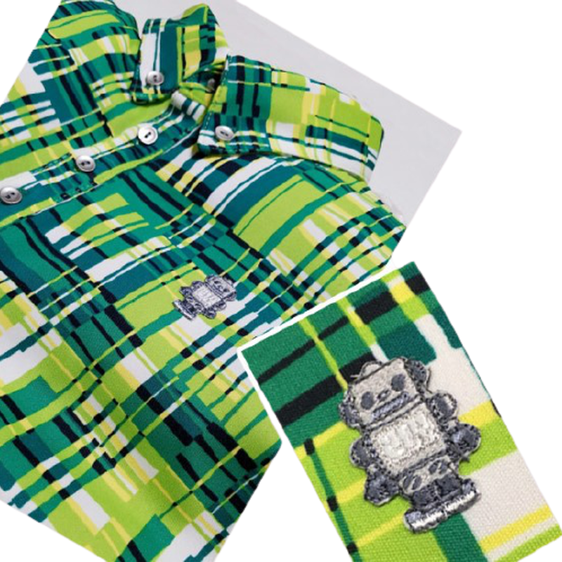 日本製 メンズ ゴルフウェア チェック半袖シャツ グリーン Eureka