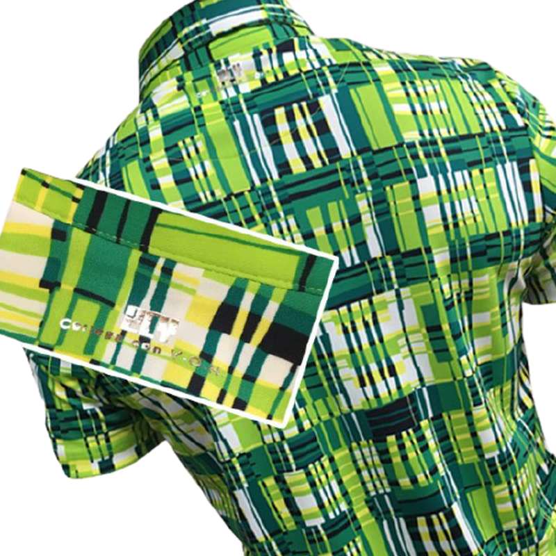 日本製 メンズ ゴルフウェア チェック半袖シャツ グリーン Eureka