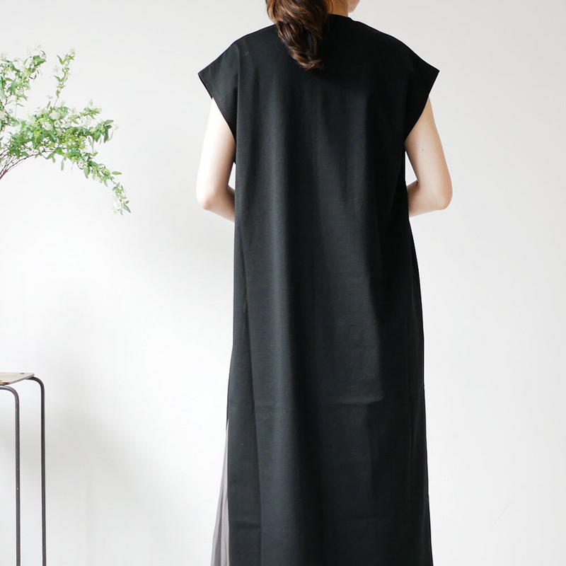 Sacra サクラ コットンリネンジャージーワンピース Black