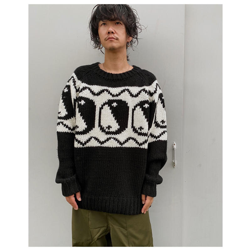 定番18AW BLACK WEIRDOS インヤン 陰陽 ニット 茶123N