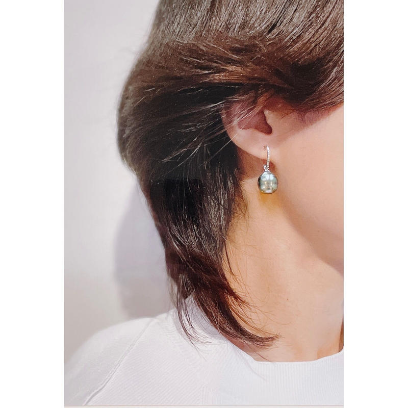 K18金ホワイトゴールドxダイヤモンドカスタムピアス Grandma S Pearl