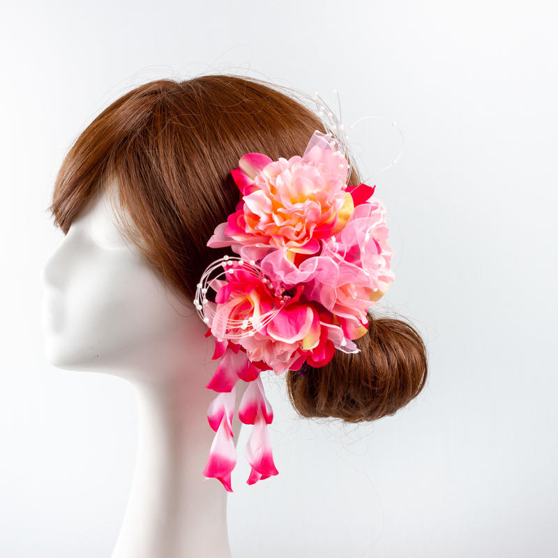 Ha 0099 成人式 卒業式 お花 髪飾り 和風オリジナル髪飾り ピンク グラデーション 垂