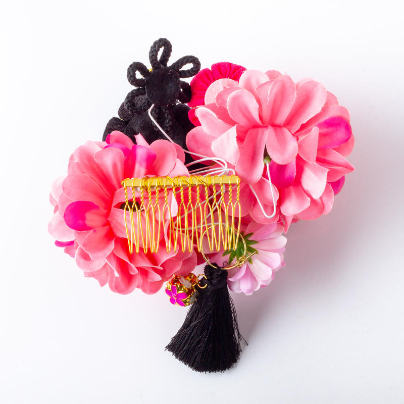 Ha 0463 成人式 卒業式 お花 髪飾り 和風オリジナル髪飾りパープル ピンク 黒 まんじ